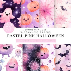 Pastell rosa Halloween digitales Papier, Halloween nahtlose Muster, Kürbis Musterdesign, Halloween Muster wiederholen, digitaler Download