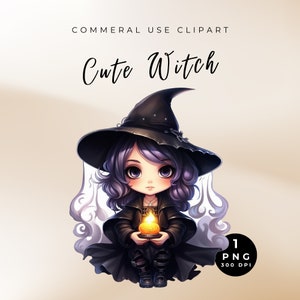 Whimsical Witch Clipart, Cute Witch Halloween Clipart, Pastel Witch Clipart, Good Witch Clipart, Witchcraft PNG Clipart, Cute Kids Halloween