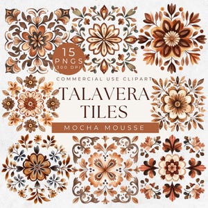 Mexicaanse talaverategels downloaden, terracottategels PNG, aquareltegels, huisdecoratie, ronde talavera, bloemenmozaïek clipart, art nouveau