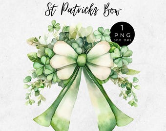 St Patricks Day Bow Clipart: Shamrock Clover PNG (Digital Download)