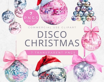 Retro Disco Christmas Clipart: Pink Bow Ornaments (Digital Download)