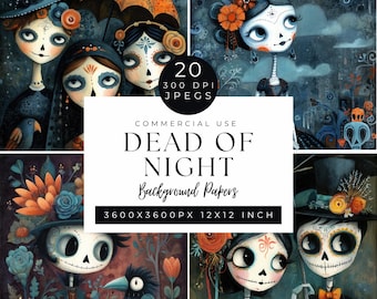 Digitala papper för de dödas dag, utskrivbara scrapbook-designer, sockerskallemönster, Halloween-ephemerapaket, bakgrundspapper, skräpjournal