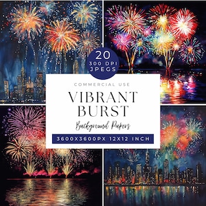Kleurrijk vuurwerk achtergrondpapier, Afdrukbare kunst, Feestelijk decor, Levendig vuurwerk Achtergrondpapier, Feestdecoraties, Fel vuurwerk