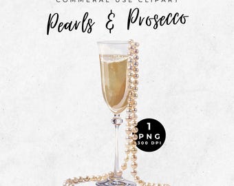 Pearls and Prosecco Clipart: Bridal Shower PNG (Commercial Use)