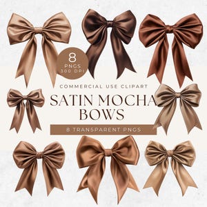 Mocha Mousse Color, Watercolor Satin Coquette Bows PNG Clipart, Chocolate Brown Bows, Cute Bow PNG, Wedding Bow, Bridal Shower, Rustic Boho