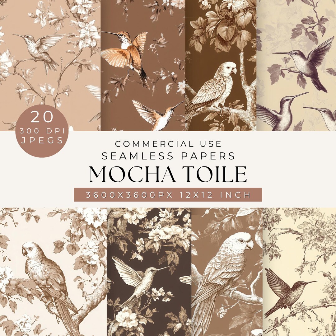 Chinoiserie Toile De Jouy Seamless Patterns, Mocha Neutral Rustic Toile ...