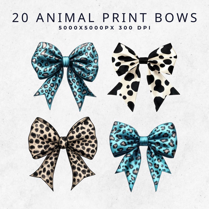 Animal Print Bow Clipart: Leopard, Zebra, Dalmatian (PNG Digital ...
