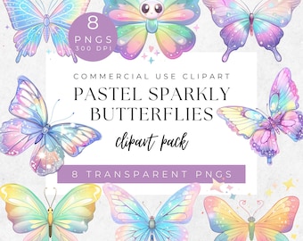 Pastel Butterfly Clipart: Pink & Purple PNG Graphics (Commercial Use)
