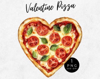 Aquarell Herz Pizza Clipart: Valentinstag Food Art (PNG Digital Download)