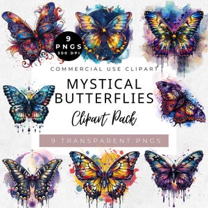 Mystische Tattoo Schmetterlinge, bunte Schmetterlinge PNG, rosa und lila Schmetterling Clipart, Boho Vintage Schmetterling Clipart, mystische Pagan Png