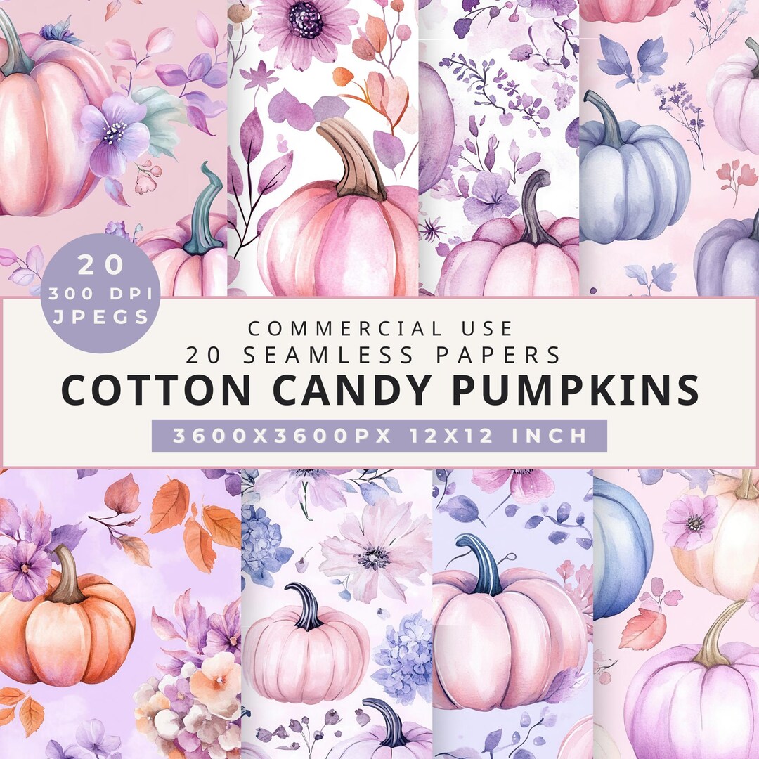 Pink Pumpkin Floral Digital Papers: Halloween Seamless Patterns ...