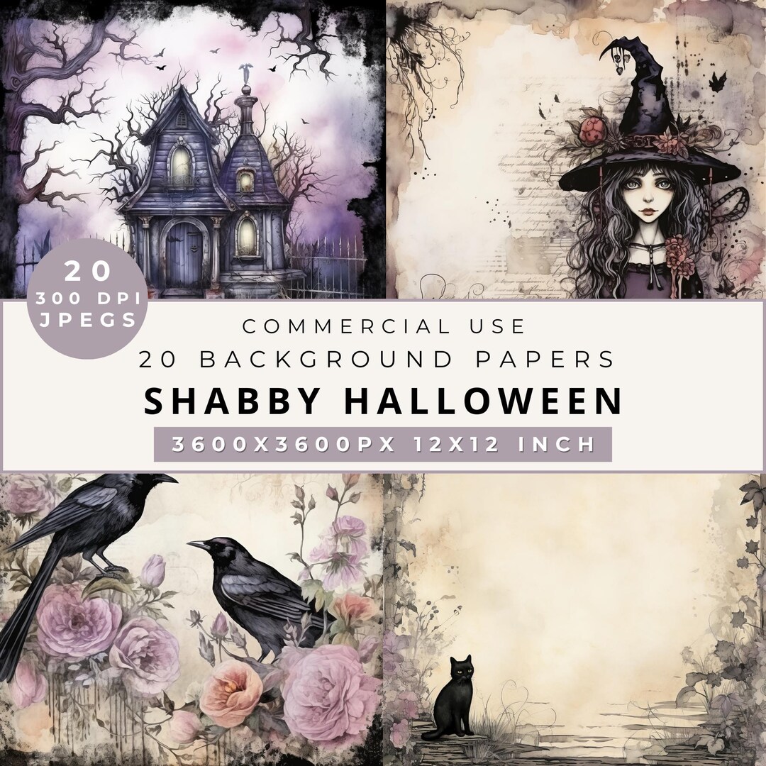 Shabby Chic Halloween Digital Paper: Victorian Rose, Watercolor Ravens ...