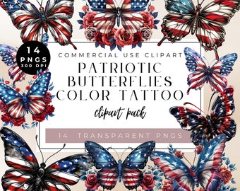 Mariposa patriótica PNG: Tatuaje del 4 de julio (Descarga digital)