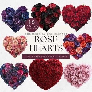 Rose Herz Clipart PNG, Blumen Herz Clipart, Valentinstag Clipart, dunkle Gothic Valentinstag Herzen Clipart, Dusty Rose Blumenherz, rot
