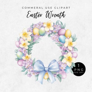 Clipart ghirlanda di Pasqua, decorazioni primaverili, ghirlanda floreale di Pasqua ad acquerello, scrapbooking, diario spazzatura, ghirlanda di Pasqua shabby chic, fiocco civettuolo