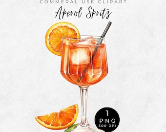 Aperol Spritz PNG, Aperol Spritz Clipart, Wandkunst, Aquarell Cocktailgrafik, Sommerparty Dekor, Orangen Zitrus Cocktail Getränk, Barkarte