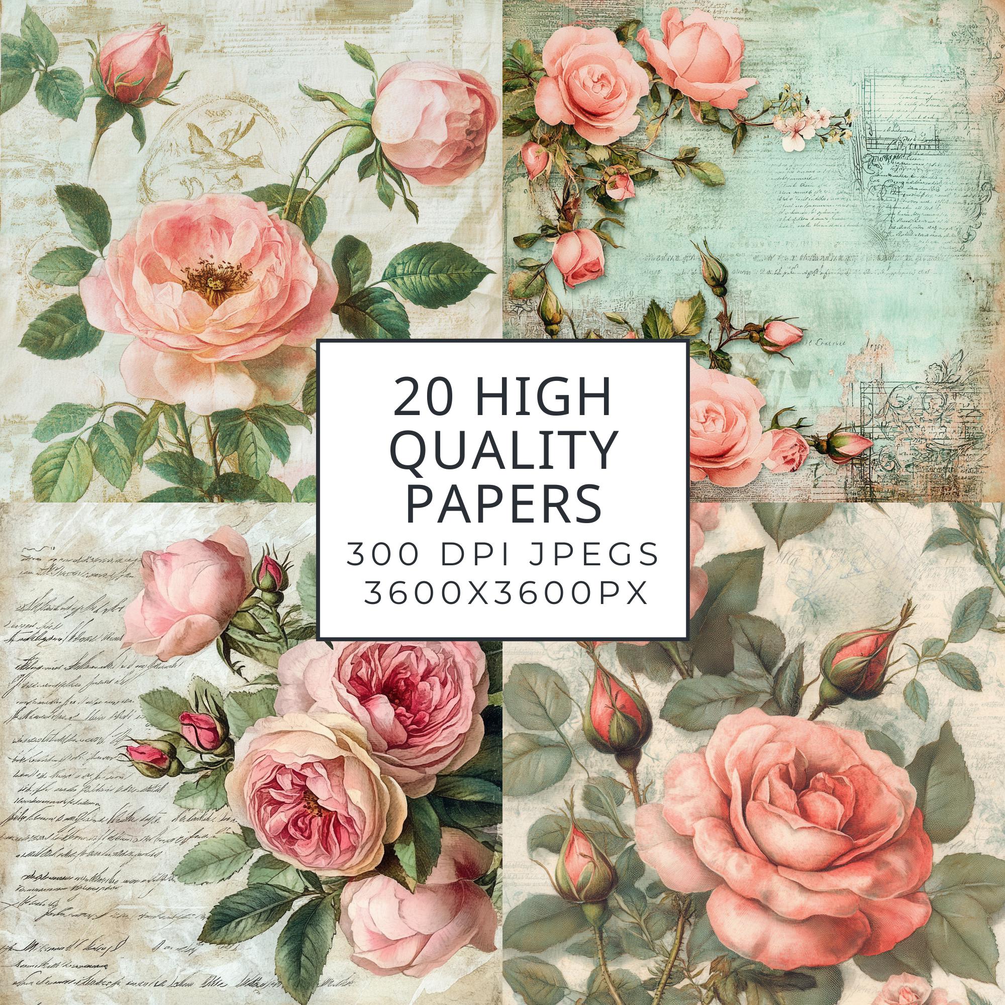 Vintage Cabbage Rose Digital Paper: Floral Junk Journal (digital ...