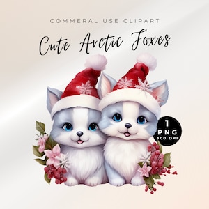 Cute Winter Foxes Clipart, Fall Fox Clipart, Fox Clipart Set, Winter Fox Watercolor Clipart PNG, Arctic Fox Christmas Clipart, Snow Fox PNG