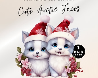 Schattige wintervossen clipart, herfstvos clipart, fox clipart set, wintervos aquarel clipart png, poolvos kerst clipart, sneeuwvos png
