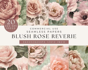 Vintage Cabbage Rose Digital Paper: Seamless Floral Pattern (Digital Download)