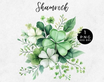 Watercolor Shamrock Clipart: St Patricks Day PNG (Digital Download)