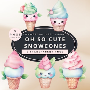 Snow Cone Clipart, Snow Cones Clip Art, Snowcone Graphic Tee, Watercolor Ice Cream Cone PNG, Cute Food Clipart Art, Ice Cream Party, Sundae