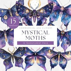Mystische Schmetterling Clipart, Aquarell PNG, Boho Motte Kunst, ätherische Designs, Celestial Fantasy Digital Download, Insekt Grafiken, Scrapbook