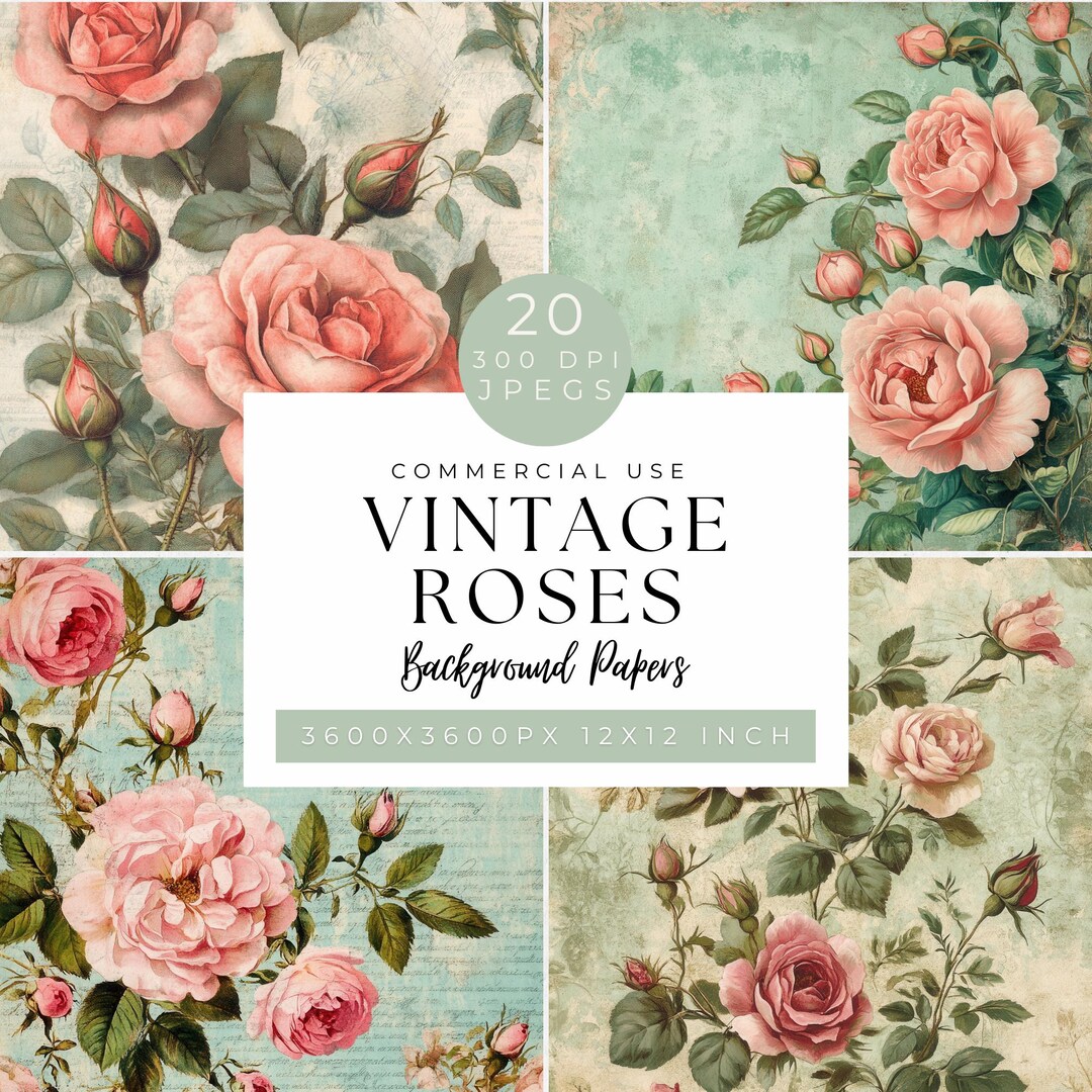 Vintage Cabbage Rose Digital Paper: Floral Junk Journal (digital ...