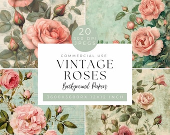 Vintage Cabbage Rose Digital Paper: Floral Junk Journal (Digital Download)