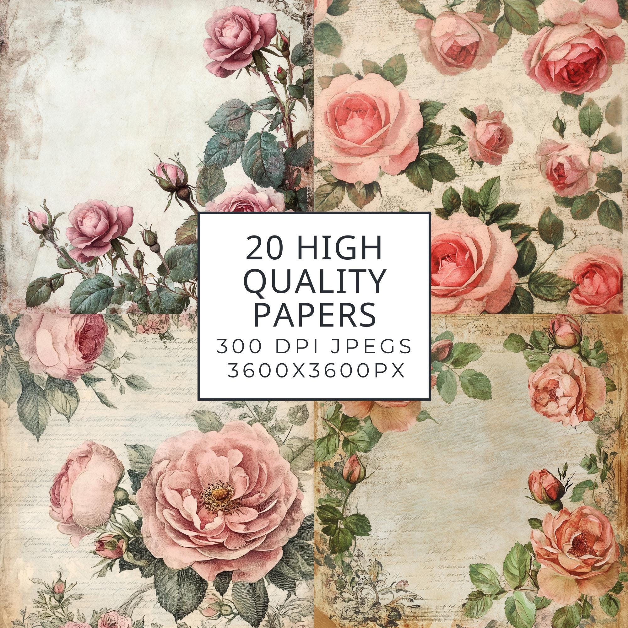 Vintage Cabbage Rose Digital Paper: Floral Junk Journal (digital ...