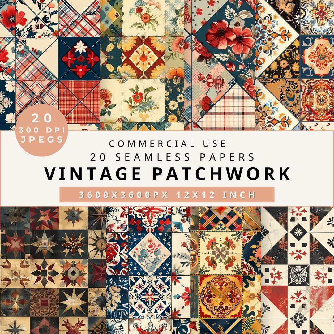 Vintage Floral Patchwork Papers: Seamless Collage Backgrounds (digital ...