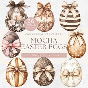 Mokka Mousse Farbe, Grandmillennial Ostern PNG, Chinoiserie Blumen Clipart, Preppy Ostereier, Mokka Vintage Ostereier, Aquarell PNGS