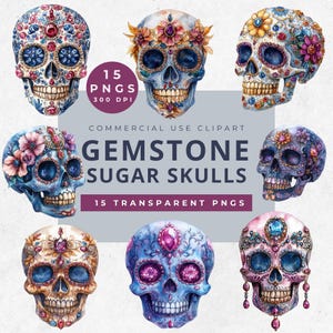 Edelstein Sugar Skulls PNG, Candy Skulls, Dia De Los Muertos, Sugar Skull Clipart, Goth Png, Tag der Toten, Catrina SVG, Horror Halloween
