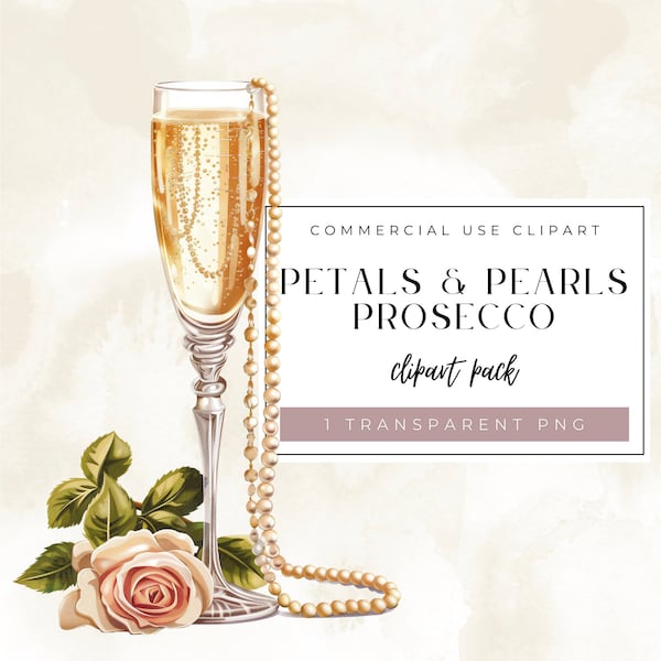 Bridal Shower Petals And Prosecco Party Clipart, Petals & Pearls Clipart, Commercial Use, Champagne Clipart png, Pearls PNG, Jewellery PNG