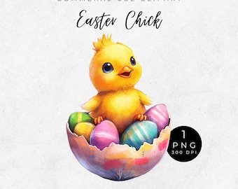 Easter Chick Clipart, Cute Watercolor Chick Illustrations for Digital Downloads, Commercial Use, Crafting Ideas, Printable Art Spring PNG