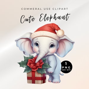 Éléphant blanc drôle PNG, éléphant blanc de Noël, mignon Noël éléphant Clipart, baby shower, clipart animaux de safari, bébé éléphant PNG