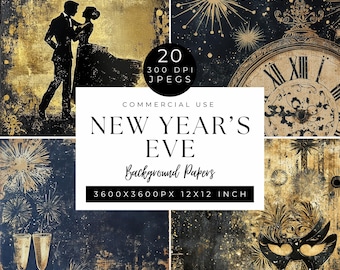New Years Eve Digital Paper Black & Gold, Fireworks And Glitter Designs, Lunar New year, Scrapbook Background Collection, Celebration JPEGS