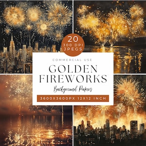 Frohes Neues Jahr 2025 Clipart, Schwarz & Gold, Gold Feuerwerk Digitale Papiere, Feuerwerk Hintergrundpapiere, Party Dekoration, Glitzer Hintergrund, Basteln