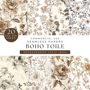 Toile De Jouy Digitaal Papier Boho, Naadloze Bohopatronen, Bloemen Plakboekpapier, Vintage Chinoiserie Ontwerpen, Vintage Patronen, Kunstontwerpen, Bloemenprint