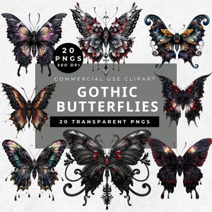 Gothic Schmetterlinge Clipart, Steampunk Schmetterling Clipart, Halloween Clipart PNG, Celestial Moth Bundle, Dark Winter Schmetterling PNG, Fantasy