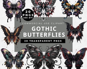 Gothic Butterfly Clipart: Steampunk Celestial Moth PNG Bundle (Digital Download)