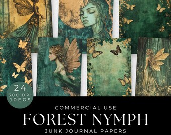 Forest Nymph Junk Journal: Emerald & Gold Ephemera (Digital Download)