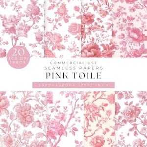 Pink Tile Seamless Patterns Digital Paper, Wallpaper Scrapbook Paper Pink, Creative Projects, Toile De Jouy, Chinoiserie, Junk Journal Paper