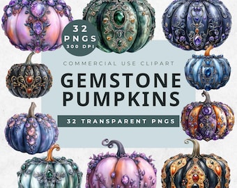 Clipart edelsteenpompoen: Jewel Tone Halloween PNG-bundel (digitale download)