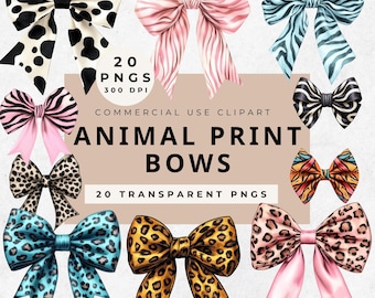 Animal Print Bow Clipart: Leopard, Zebra, Dalmatian (PNG Digital Download)