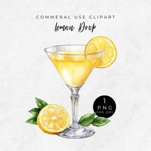 Clipart Lemon Drop, PNG Lemon Drop, Arte murale Lemon Drop Martini, Grafica cocktail acquerello, Decorazione per feste estive, Bevanda agli agrumi, Menu del bar