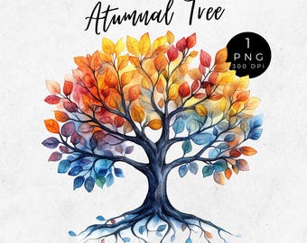 Watercolor Autumn Tree Clipart: Fall Foliage PNG (Digital Download)