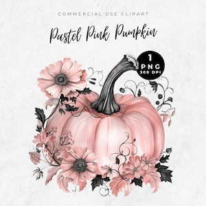 Watercolor Pumpkin Clipart Pink, Pink Pumpkin Clipart, Autumn Floral Clipart, Pink Halloween Clipart, Commercial Use, Pastel Pumpkin Clipart