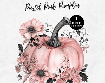 Aquarell rosa Kürbis Clipart: Herbst Floral Design (digitaler Download)