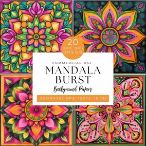 Clipart mandala, Papiers de fond mandala, Motifs mandalas, Papier de scrapbooking imprimable, Usage commercial, Journal indésirable, Motifs Art déco